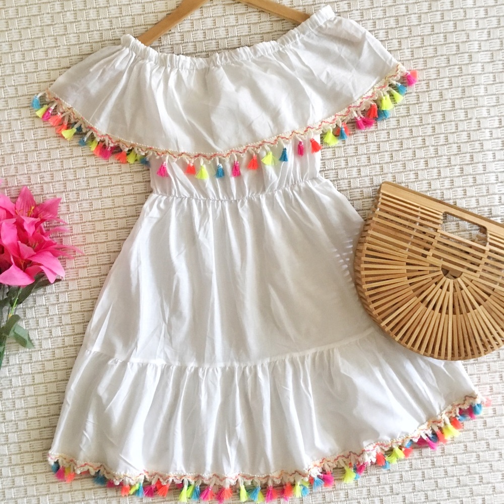 Off The Shoulder Tassel Cover Up Dress